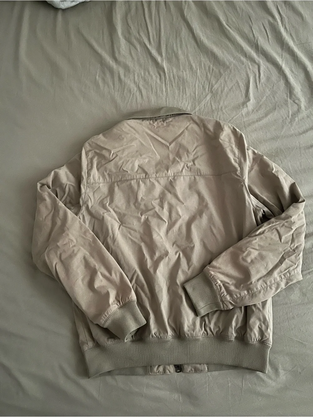 J. Crew Light Beige Bomber Jacket with Plaid Lining